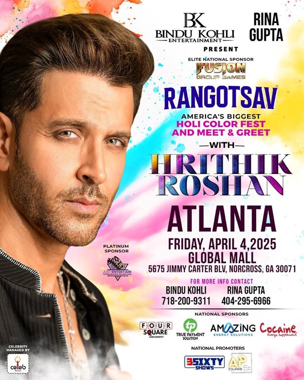 Atlanta - First-Ever an Outdoor Friday Holi with Heartthrob Hrithikroshan!!