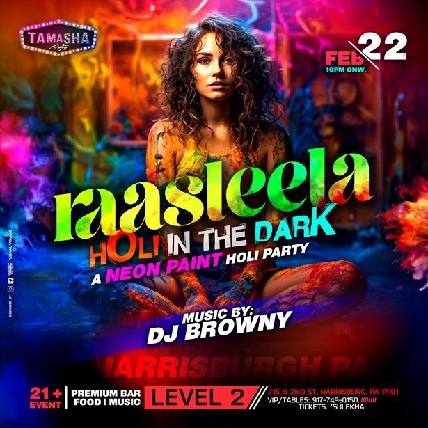 Harrisburg Raasleela - Holi In The Dark - Feb 22nd - Neon Paints - 21+