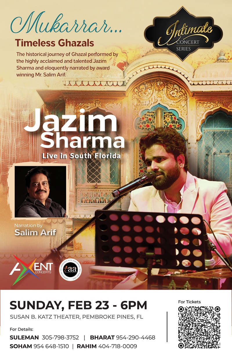 Jazim Sharma Live in Concert with Narration by Salim Arif in South Florida