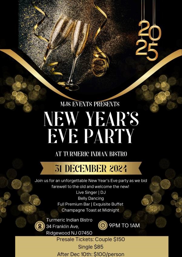 NEW YEARS EVE PARTY AT TURMERIC INDIAN BISTRO