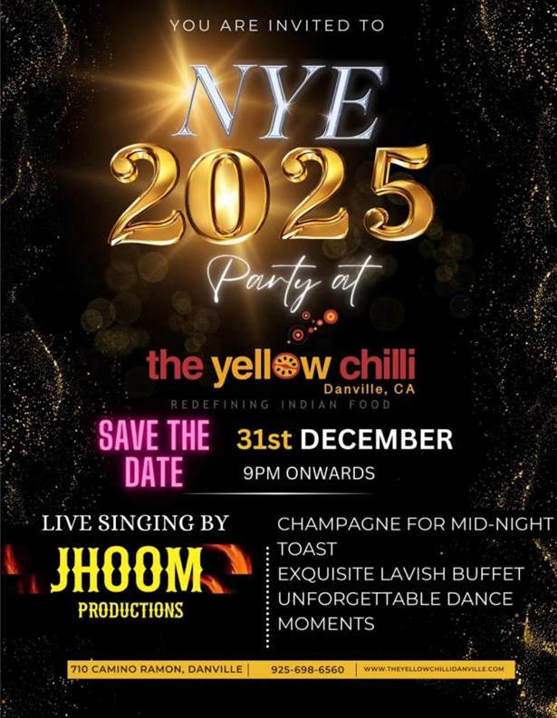 NYE 2025 PARTY AT THE YELLOW CHILLI DANVILLE