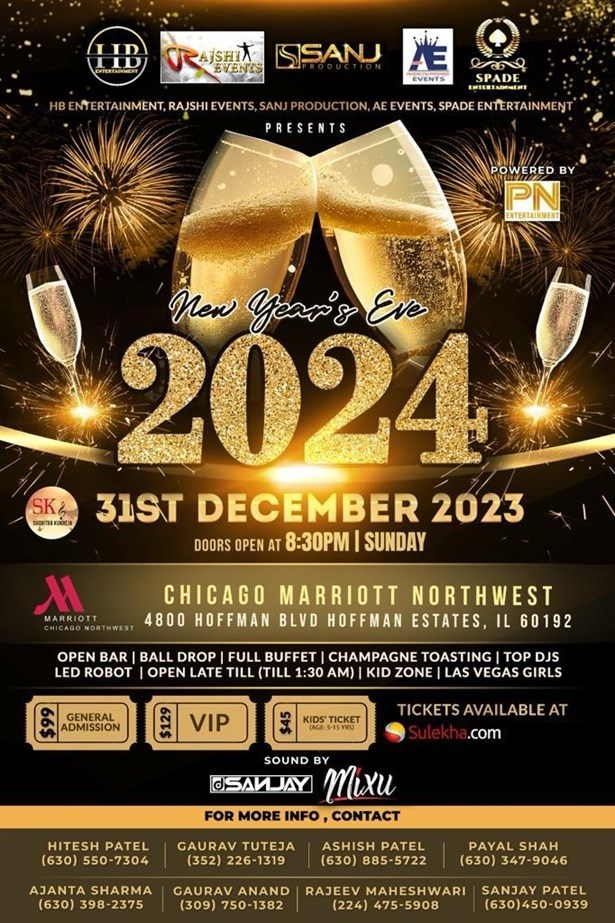 New Year’s Eve 2024 Bollywood Chicago Marriott Northwest