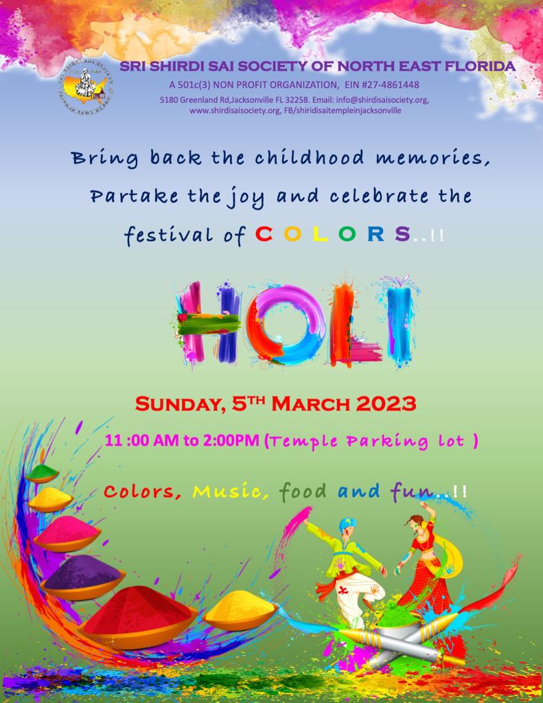 Sri Shirdi Sai Society of North East Florida Holi 2023