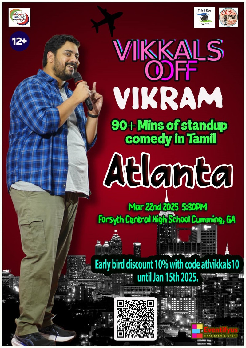 Vikkals of Vikram Standup comedy show Atlanta by Vikram Arul Vidyapathi