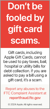 Be aware of scams involving Apple Gift Cards, App Store iTunes Gift Cards, and Apple Store Gift Cards