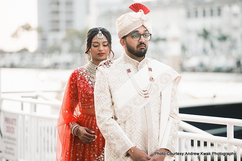 Indian wedding couple at outdoor location