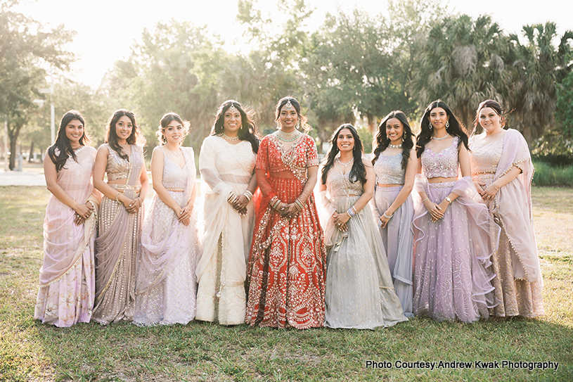 Indian bride with bridesmaid
