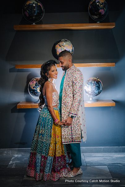 romantic moment for indian wedding couple