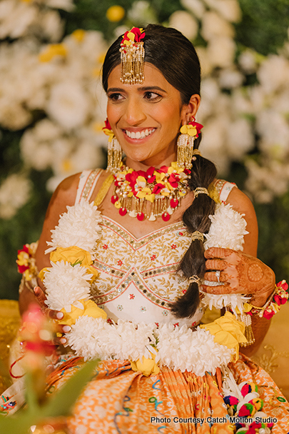indian bride at haldi function