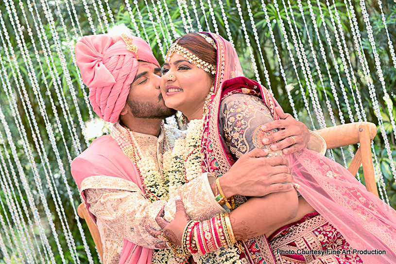 Romantic moment for indian wedding couple