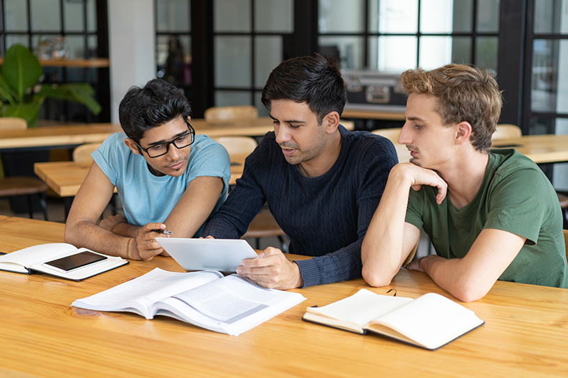 College students in library