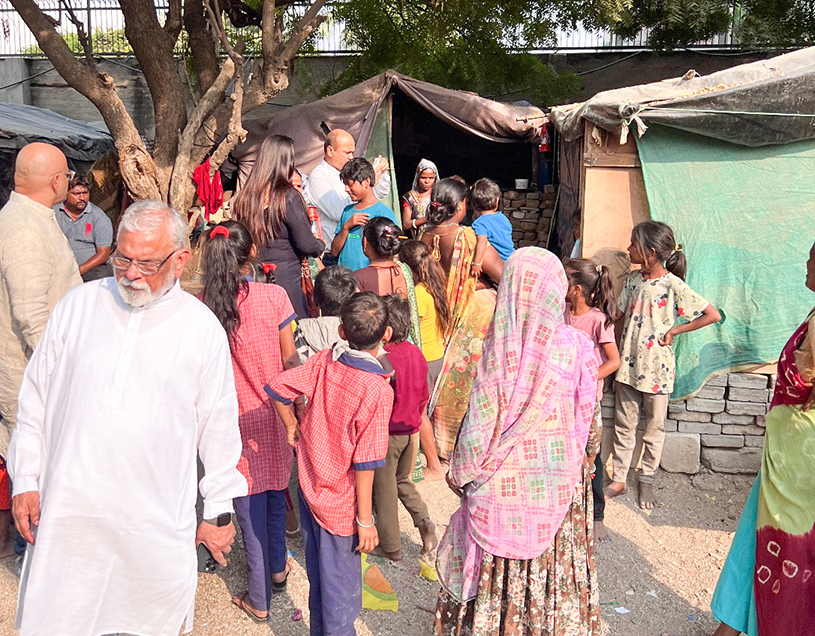 Distributing Solar Lamps in Slums in Ahmedabad.